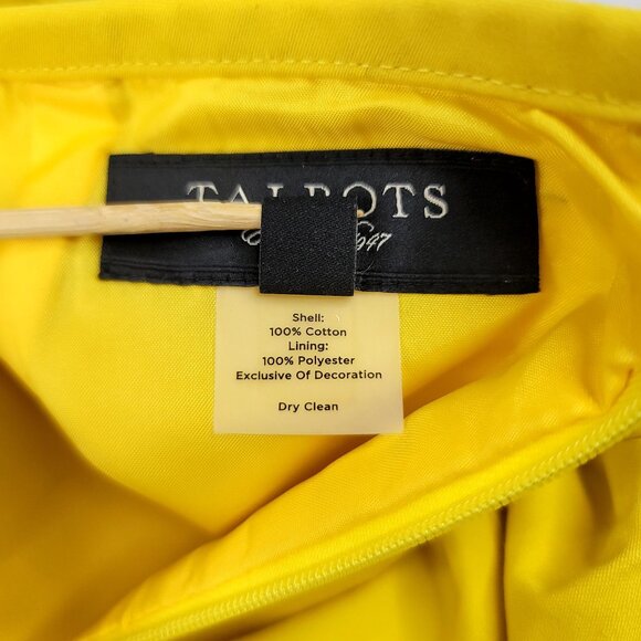 Black Label Talbots Lined Yellow Cotton Pencil Skirt White Embroidery Zip Sz 4 - Picture 6 of 9